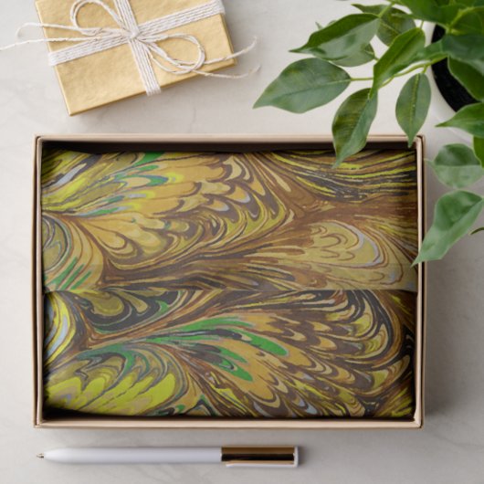 MARBLED PAPER,ABSTRACT YELLOW PEACOCK PATTERN TISSUEPAPIER (Geschenk)