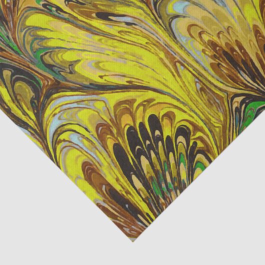 MARBLED PAPER,ABSTRACT YELLOW PEACOCK PATTERN TISSUEPAPIER (Detail)