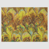 MARBLED PAPER,ABSTRACT YELLOW PEACOCK PATTERN TISSUEPAPIER (Voorkant)