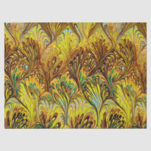 MARBLED PAPER,ABSTRACT YELLOW PEACOCK PATTERN TISSUEPAPIER