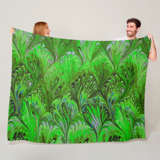 MARBLED PAPIER, ABSTRACT GROENBOEK PATROON, SWIRL FLEECE DEKEN (In situ)