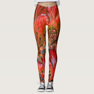 MARBLED PAPIER, ABSTRACT RODE BLAUWE PREKPATROON LEGGINGS