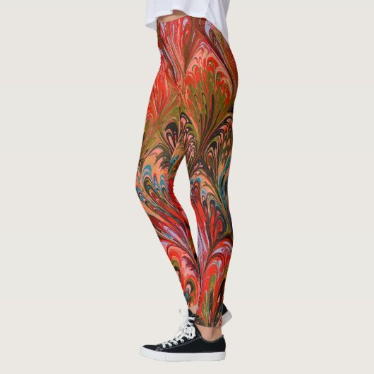 MARBLED PAPIER, ABSTRACT RODE BLAUWE PREKPATROON LEGGINGS (Links)
