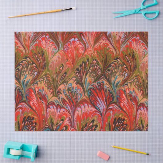 MARBLED PAPIER, ABSTRACT RODE BLAUWE PREKPATROON TISSUEPAPIER (Craft)