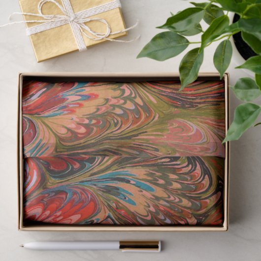 MARBLED PAPIER, ABSTRACT RODE BLAUWE PREKPATROON TISSUEPAPIER (Geschenk)