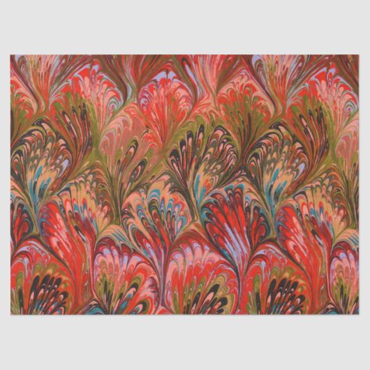 MARBLED PAPIER, ABSTRACT RODE BLAUWE PREKPATROON TISSUEPAPIER (Voorkant)