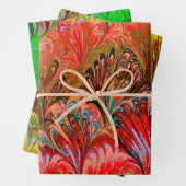 MARBLED PAPIER, ABSTRACT RODE GROEN GEEL PATROON INPAKPAPIER VEL (In situ)