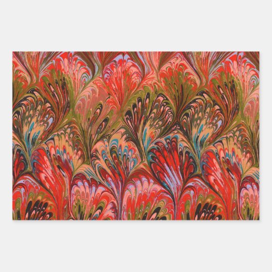 MARBLED PAPIER, ABSTRACT RODE GROEN GEEL PATROON INPAKPAPIER VEL (Voorkant)