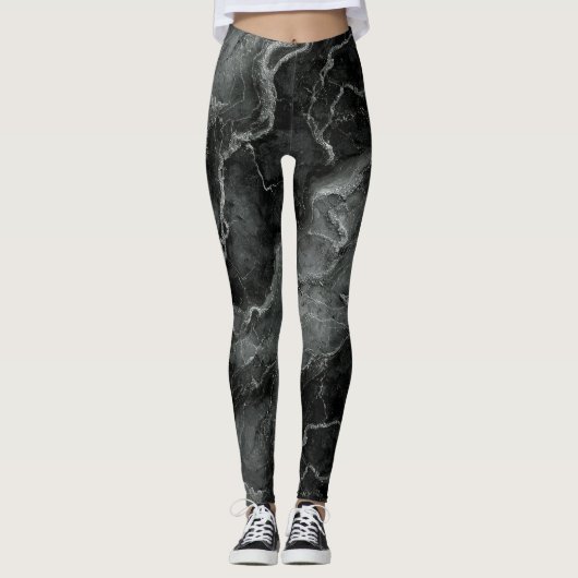 Marbled Pattern in Black and Grey Leggings (Voorkant)
