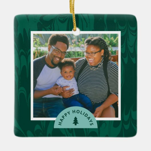 Marbled Pines Kerstvakantie Foto Keramisch Ornament (Voorkant)