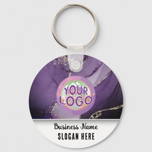 Marbled Purple Gold Branding Elegant Business Logo Sleutelhanger (Voorkant)