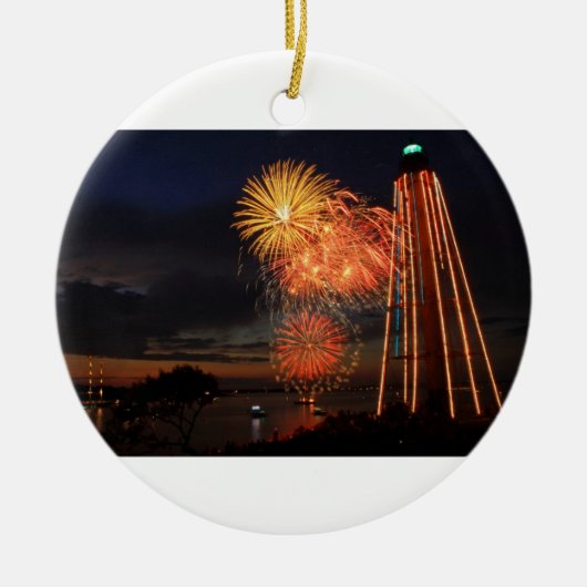Marblehead Fireworks Lighthouse Keramisch Ornament (Voorkant)