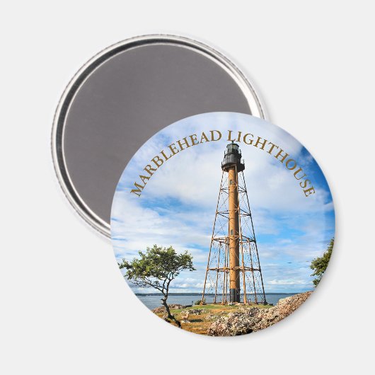 Marblehead Lighthouse, Massachusetts Round Magnet (Voorkant / Achterkant)
