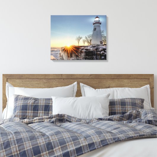 Marblehead Lighthouse Winter Sunrise Canvas Afdruk (Insitu (Slaapkamer))