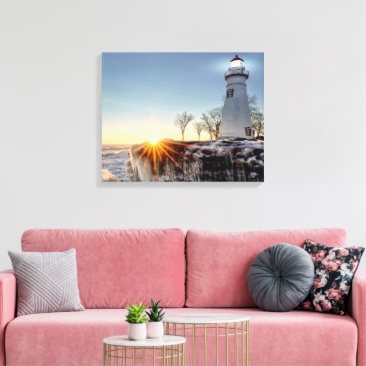 Marblehead Lighthouse Winter Sunrise Canvas Afdruk (Insitu (Woonkamer))
