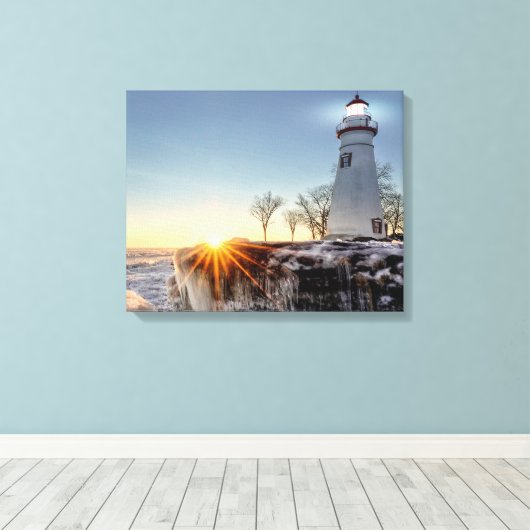 Marblehead Lighthouse Winter Sunrise Canvas Afdruk (Insitu (Houten vloer))