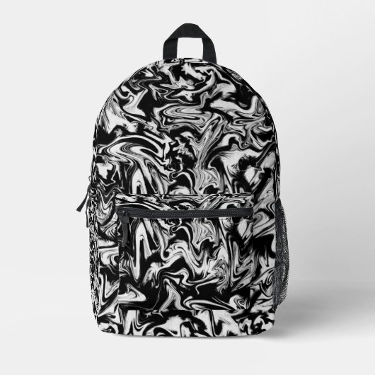 Marbleized Black en White Modern Abstract kunstwer Bedrukte Rugzak (Voorkant)