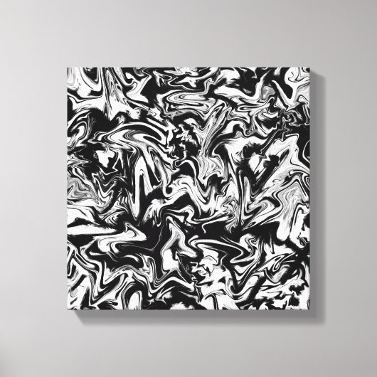 Marbleized Black en White Modern Abstract kunstwer Canvas Afdruk (Voorkant)