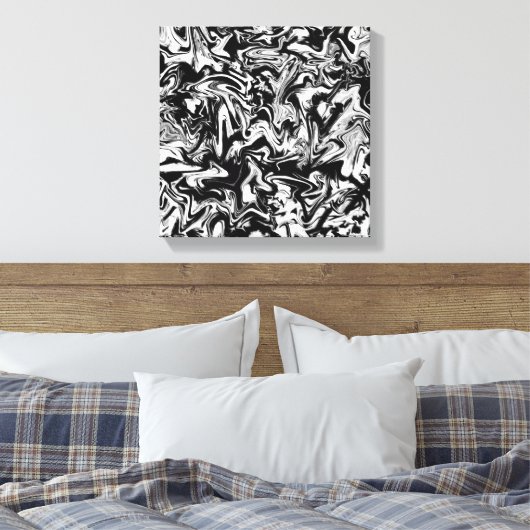 Marbleized Black en White Modern Abstract kunstwer Canvas Afdruk (Insitu (Slaapkamer))