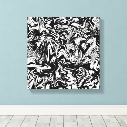 Marbleized Black en White Modern Abstract kunstwer Canvas Afdruk (Insitu (Houten vloer))