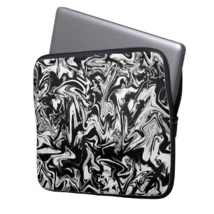Marbleized Black en White Modern Abstract kunstwer Laptop Sleeve