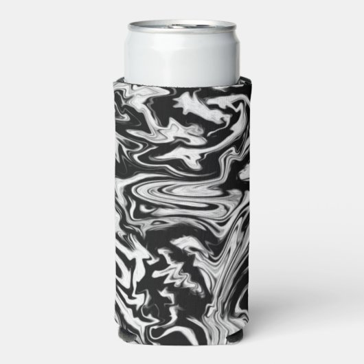 Marbleized Black en White Modern Abstract kunstwer Seltzer Blikjeskoeler (Seltzer Voorkant)