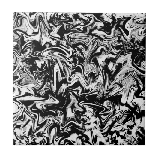 Marbleized Black en White Modern Abstract kunstwer Tegeltje (Voorkant)