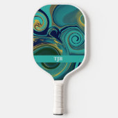 Marbleized Navy Groen Goud Pickleball Paddle (Achterkant)