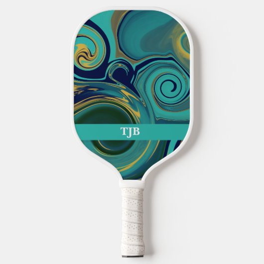 Marbleized Navy Groen Goud Pickleball Paddle (Voorkant)