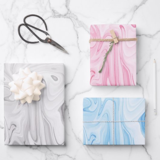 Marbleized Paint Modern baby grijs blauw roze kleu Inpakpapier Vel (Voorkant)