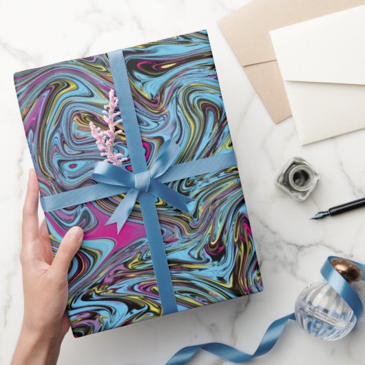 Marbleized Swirls van Zwart Geel Roze Blauw Gift Cadeaupapier (Geschenken)