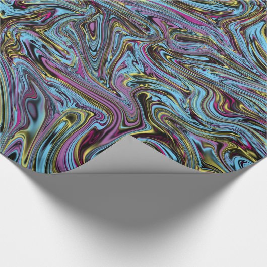 Marbleized Swirls van Zwart Geel Roze Blauw Gift Cadeaupapier (Hoek)