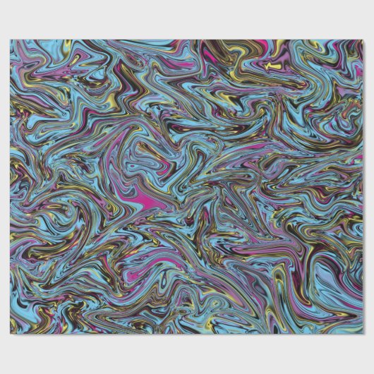 Marbleized Swirls van Zwart Geel Roze Blauw Gift Cadeaupapier (Vlak)