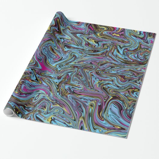 Marbleized Swirls van Zwart Geel Roze Blauw Gift Cadeaupapier (Uitgerold)