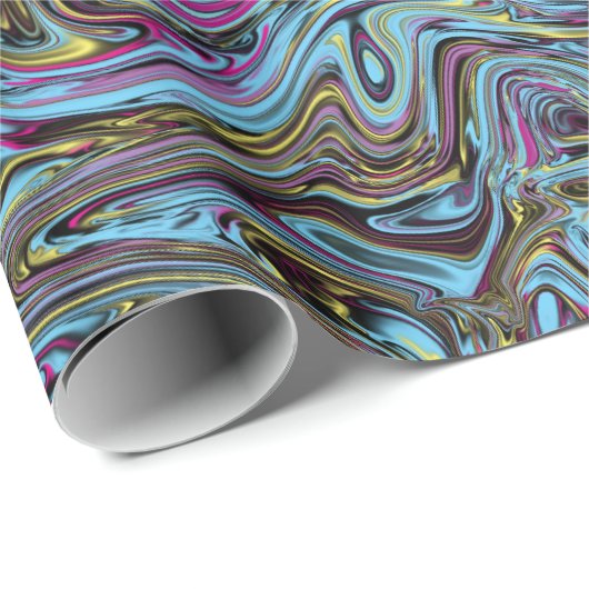 Marbleized Swirls van Zwart Geel Roze Blauw Gift Cadeaupapier (Rol Hoek)
