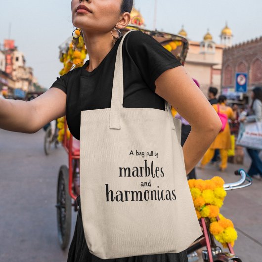 Marbles & Harmonica's Eigenzinnige Muziek Liefhebb Tote Bag