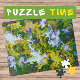 Marbling Art April groen wit geel - moeilijk Legpuzzel