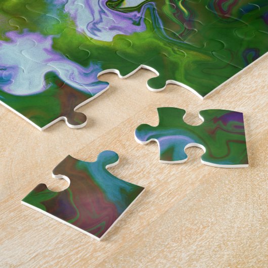 Marbling Art April groen wit geel - moeilijk Legpuzzel (Zijkant)