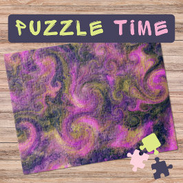 Marbling Art August roze groene zirls - moeilijk Legpuzzel