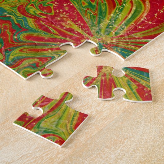 Marbling Art December groen rood goud - moeilijk Legpuzzel (Zijkant)