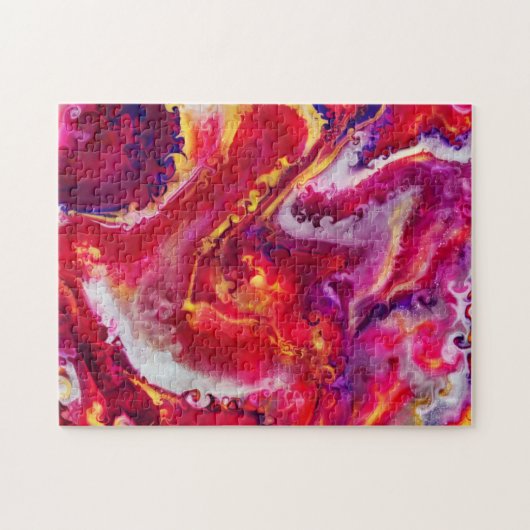 Marbling Art juli warm rood wit creme - moeilijk Legpuzzel (Horizontaal)