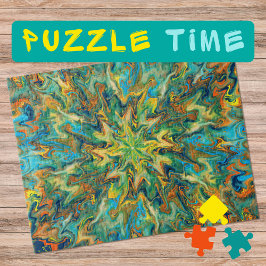 Marbling Art November geel blauwgroen - moeilijk Legpuzzel