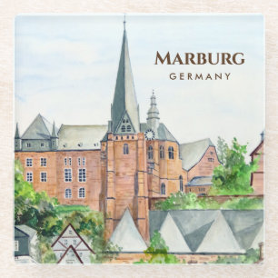 Marburg Altstadt Duitsland Stadsgezicht Schilderij Glazen Onderzetter