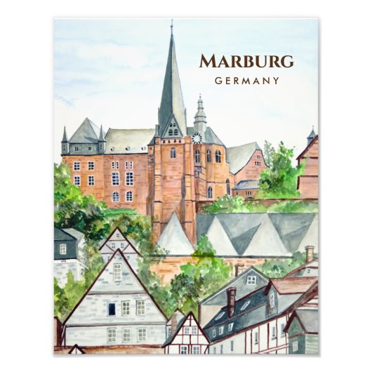 Marburg Altstadt Germany Townscape Painting Foto Afdruk (Voorkant)