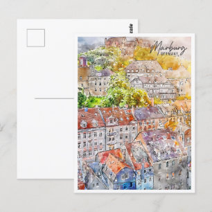 Marburg Duitsland Travel Place Waterverf Briefkaart