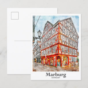 Marburg Duitsland Travel Waterverf Sketch Briefkaart