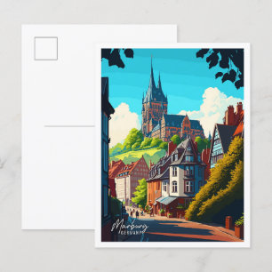 Marburg Duitsland vintage reisillustratie Briefkaart