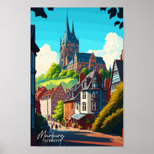 Marburg Duitsland vintage reisillustratie Poster