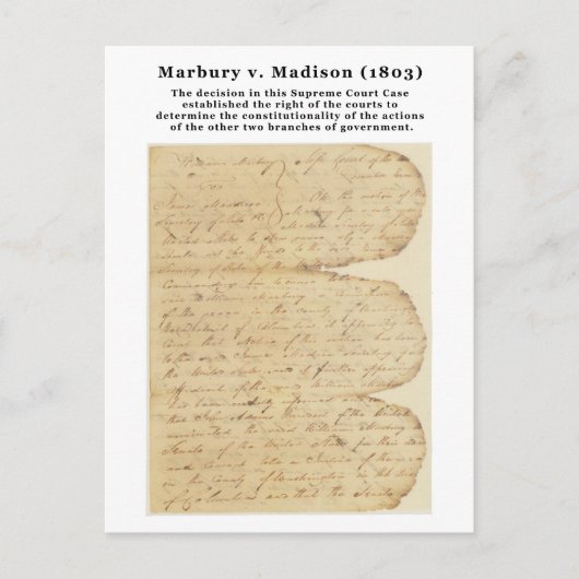 Marbury v. Madison, 5 U.S. 137 (1803) Briefkaart (Voorkant)