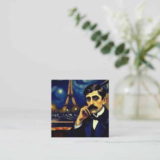 Marcel Proust in Parijs - fantasy art Vierkante Visitekaartje (Staand voorkant)